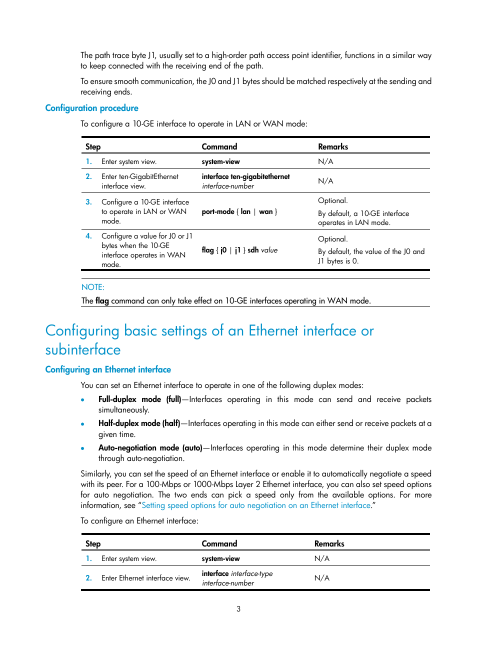 Configuration procedure, Configuring an ethernet interface | H3C Technologies H3C SR8800 User Manual | Page 10 / 66