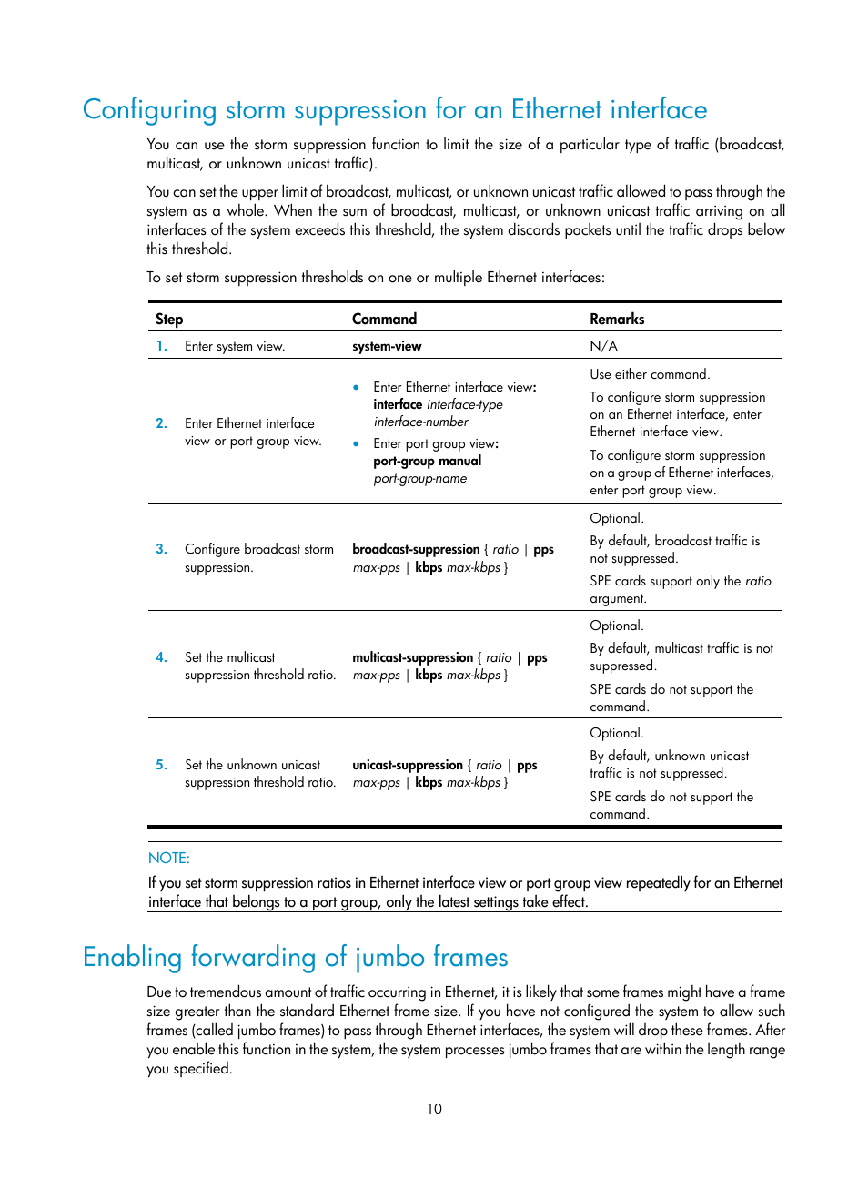 Enabling forwarding of jumbo frames | H3C Technologies H3C SR8800 User Manual | Page 17 / 66