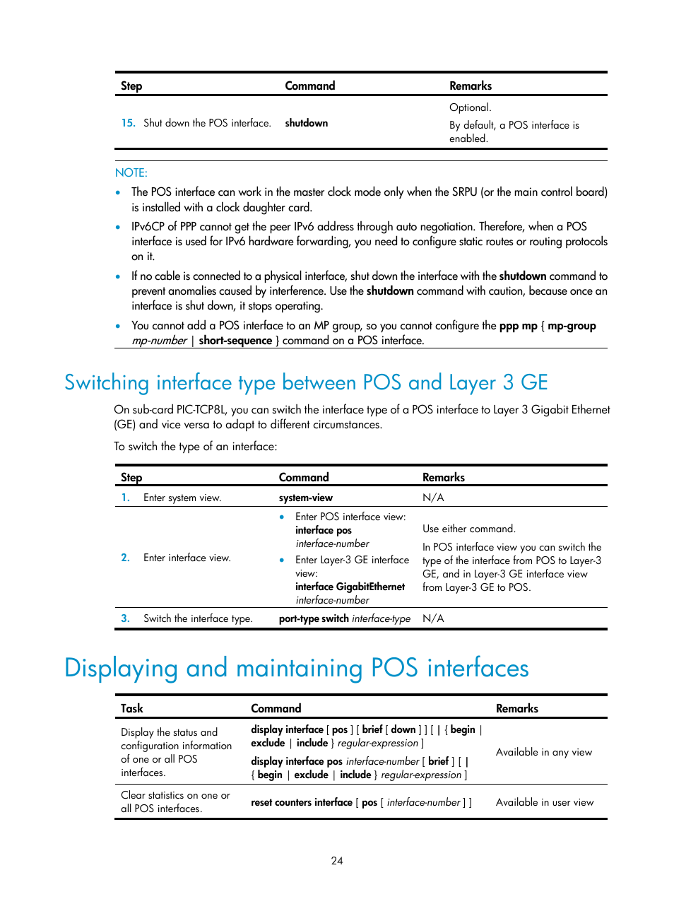 Displaying and maintaining pos interfaces | H3C Technologies H3C SR8800 User Manual | Page 31 / 66