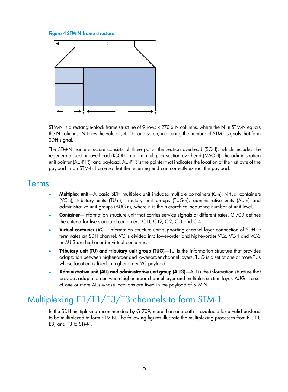 Terms, Multiplexing e1/t1/e3/t3 channels to form stm-1 | H3C Technologies H3C SR8800 User Manual | Page 36 / 66