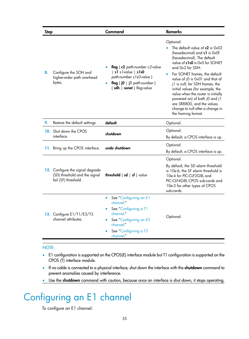 Configuring an e1 channel | H3C Technologies H3C SR8800 User Manual | Page 42 / 66