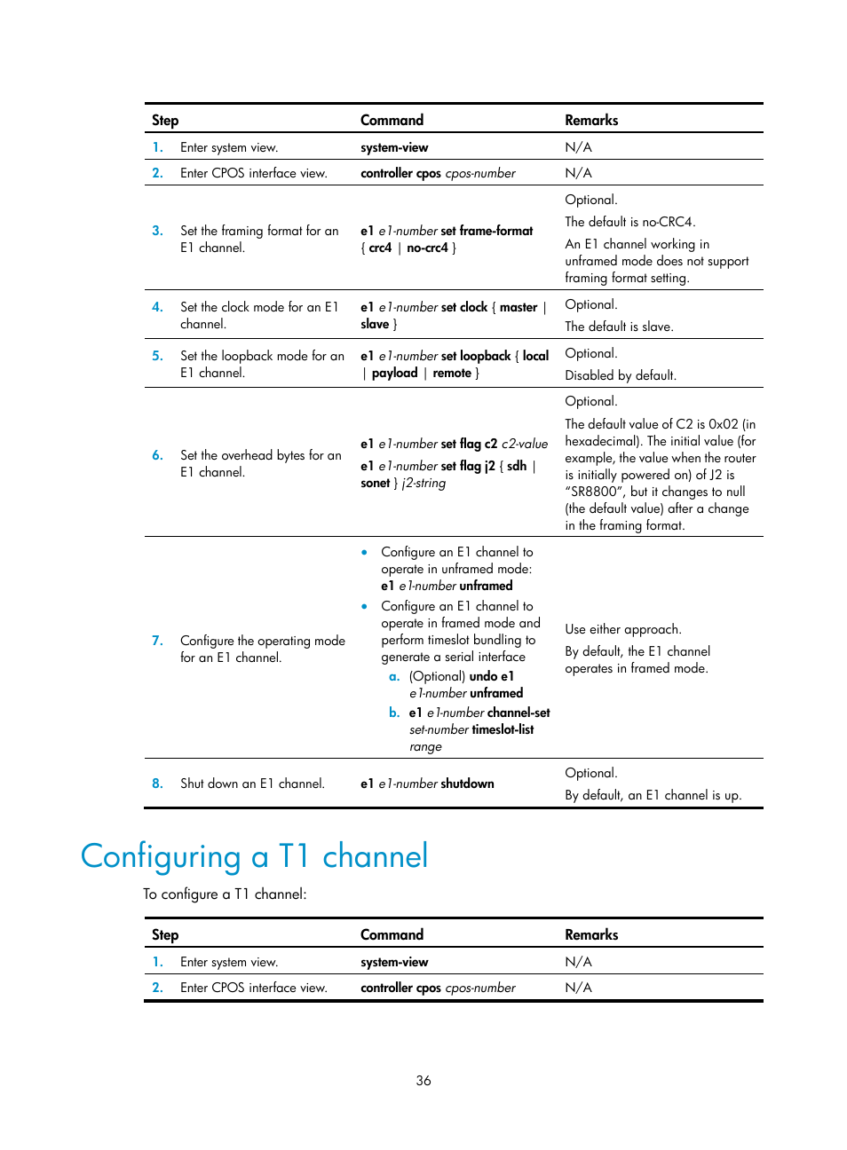 Configuring a t1 channel, Configuring a t1, Channel | H3C Technologies H3C SR8800 User Manual | Page 43 / 66