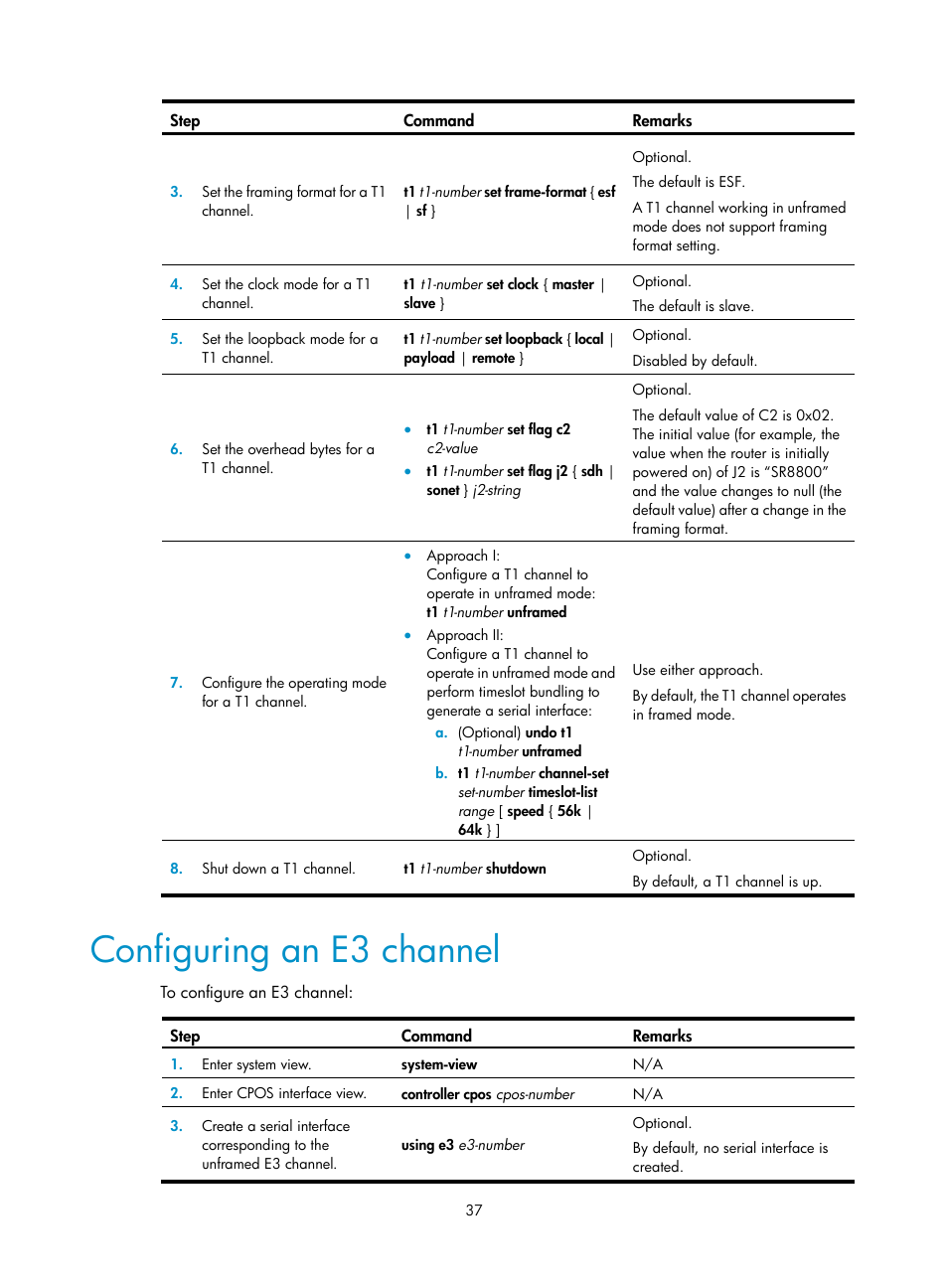 Configuring an e3 channel, Configuring an e3, Channel | H3C Technologies H3C SR8800 User Manual | Page 44 / 66