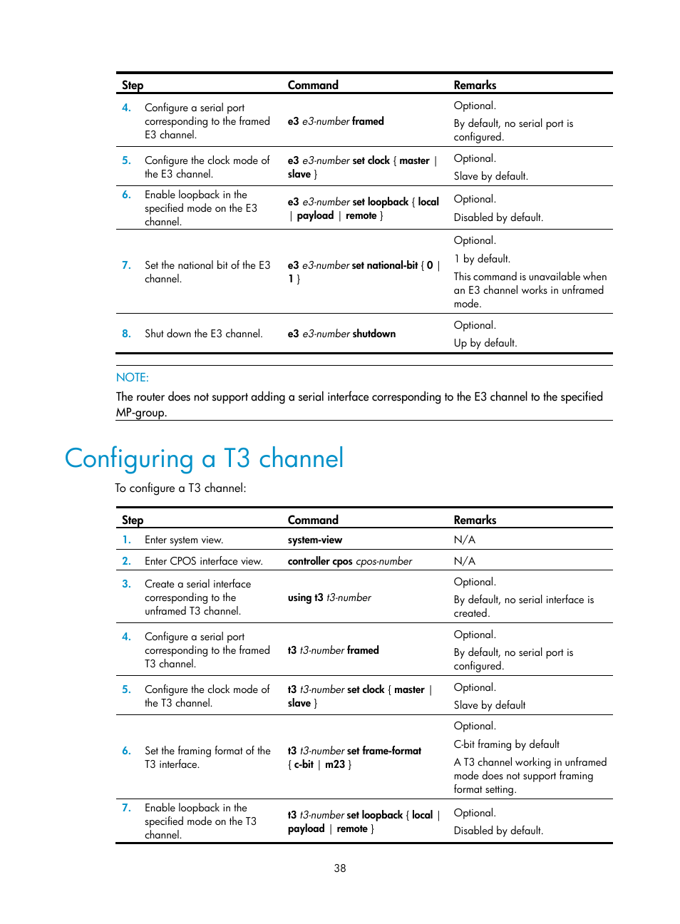 Configuring a t3 channel, Configuring a t3, Channel | H3C Technologies H3C SR8800 User Manual | Page 45 / 66