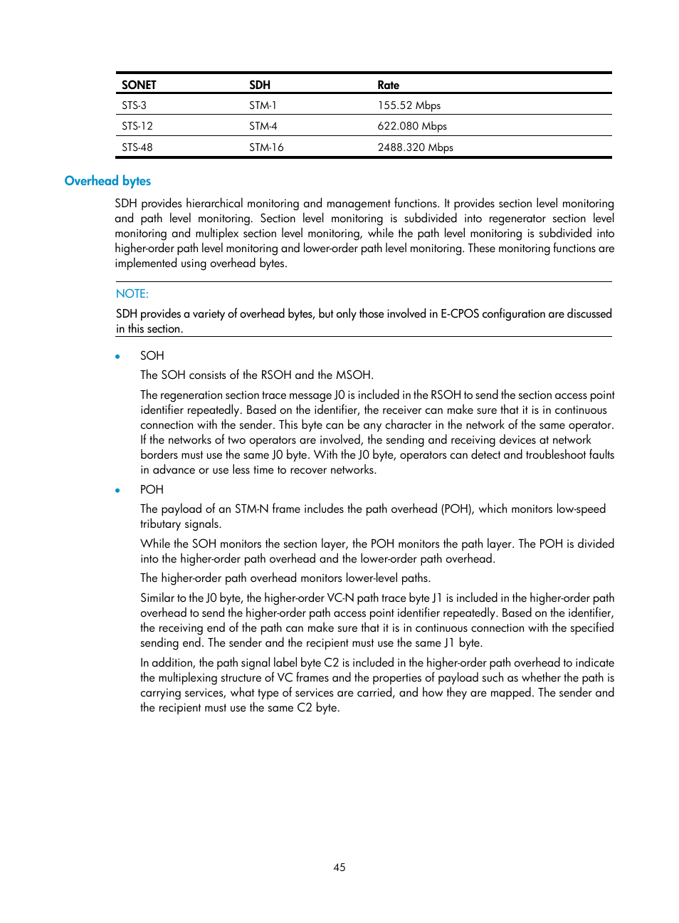 Overhead bytes | H3C Technologies H3C SR8800 User Manual | Page 52 / 66