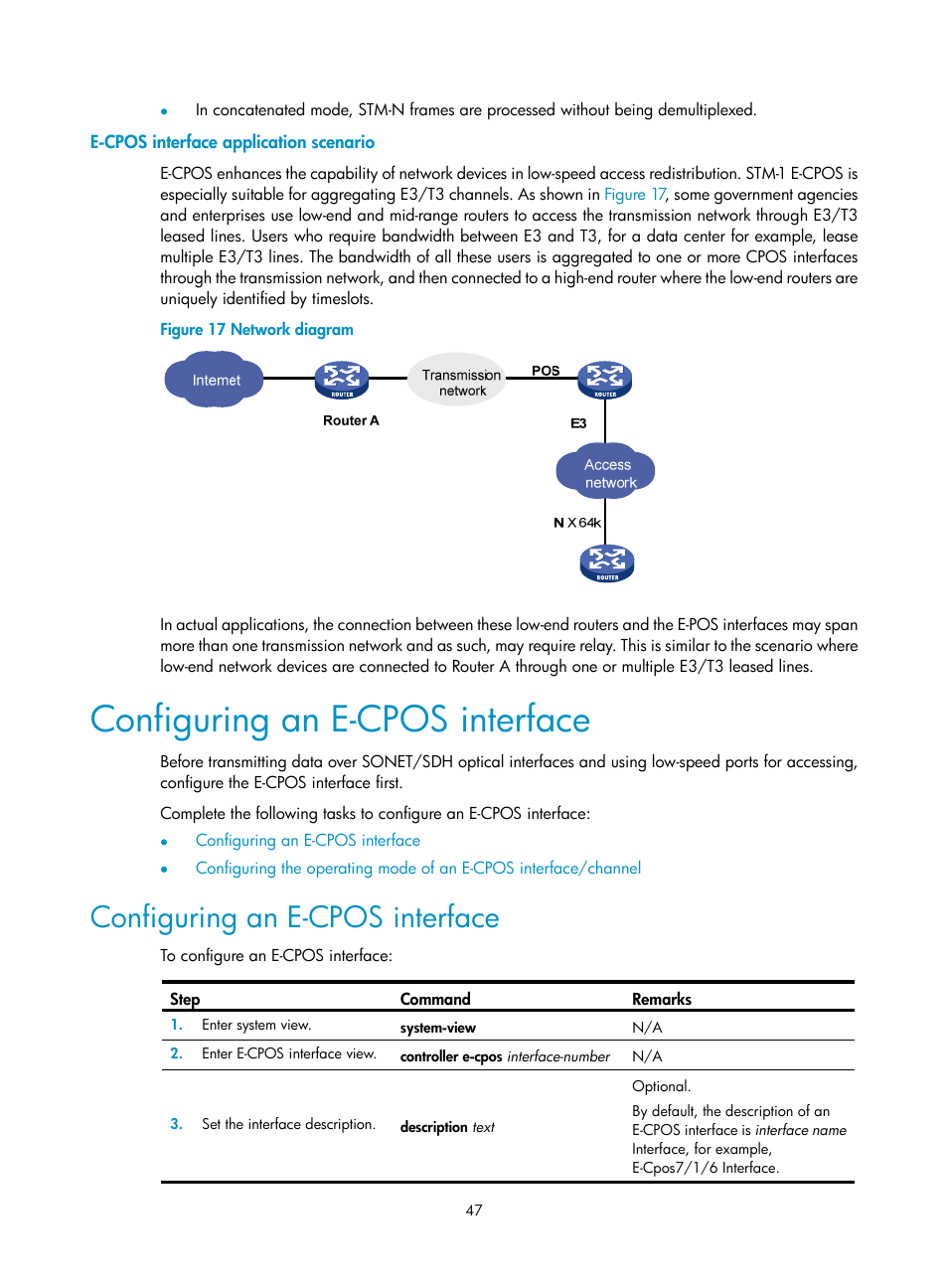 E-cpos interface application scenario, Configuring an e-cpos interface | H3C Technologies H3C SR8800 User Manual | Page 54 / 66