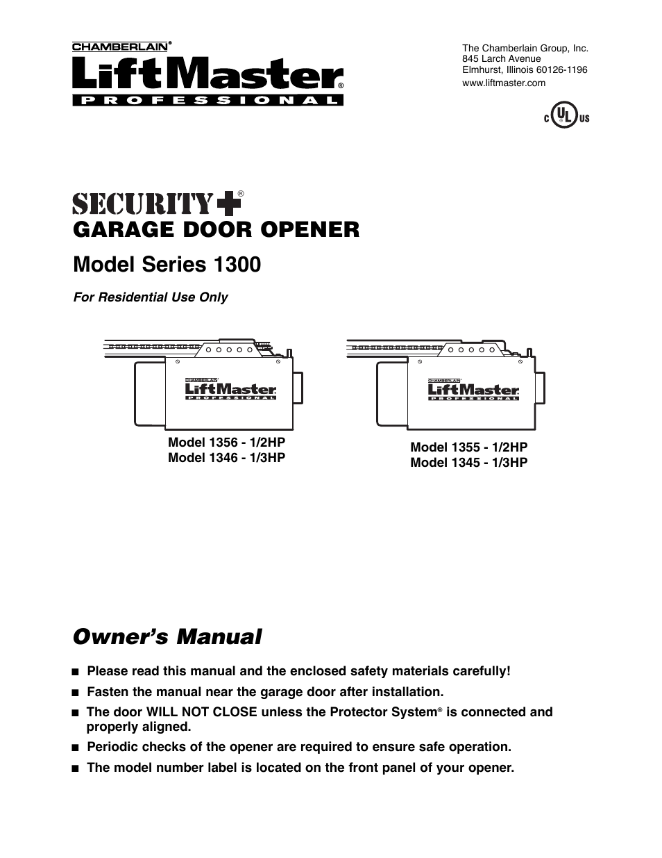 Chamberlain 1300 User Manual | 40 pages