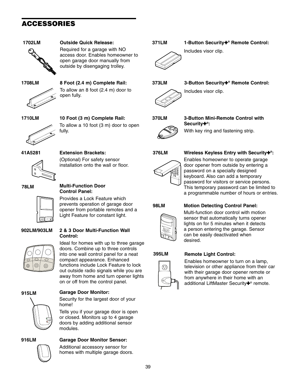 Accessories | Chamberlain 1300 User Manual | Page 39 / 40
