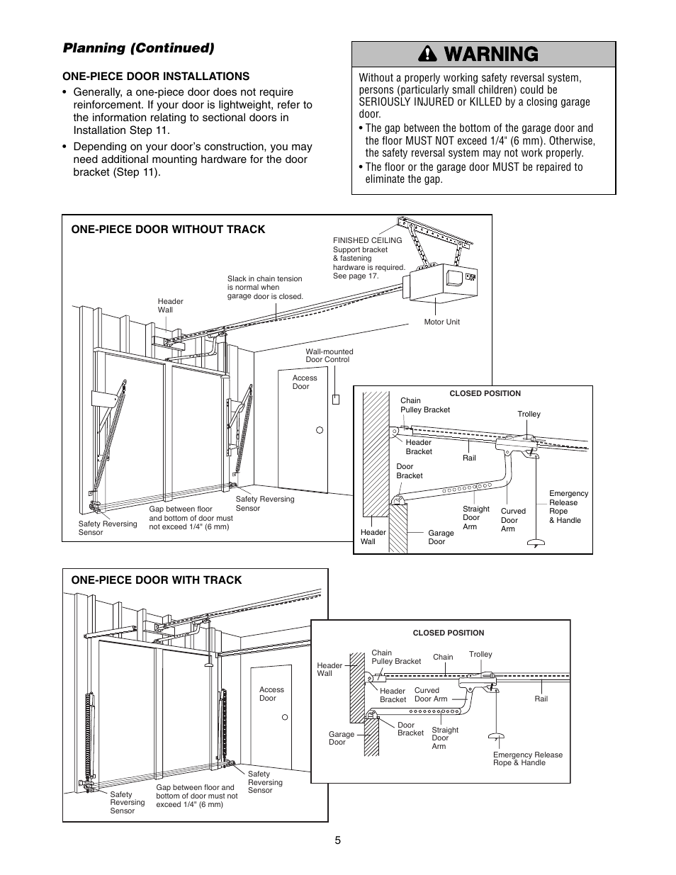 Warning caution warning warning, Planning (continued) | Chamberlain 1300 User Manual | Page 5 / 40