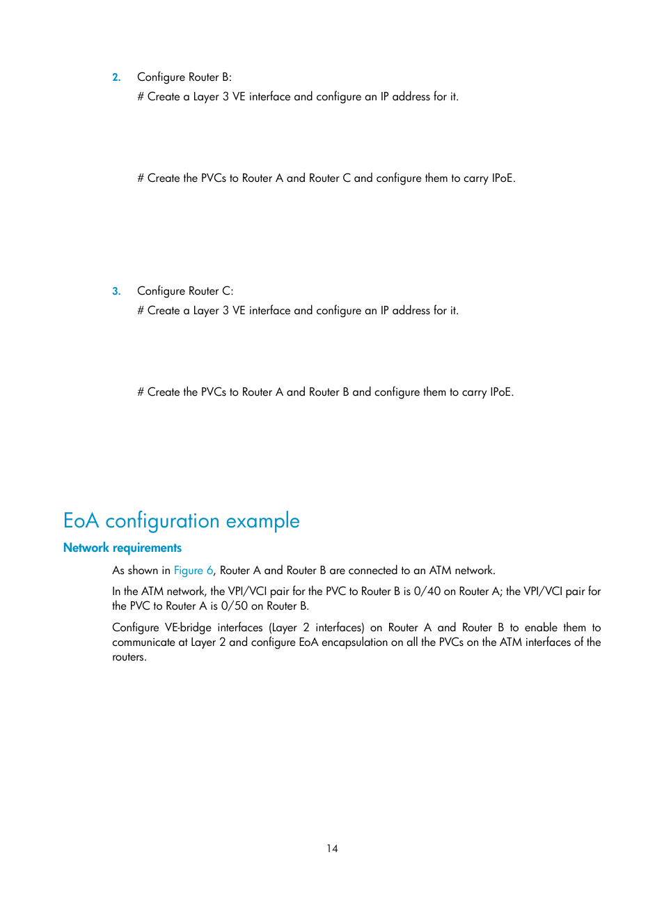 Eoa configuration example, Network requirements | H3C Technologies H3C SR8800 User Manual | Page 22 / 78