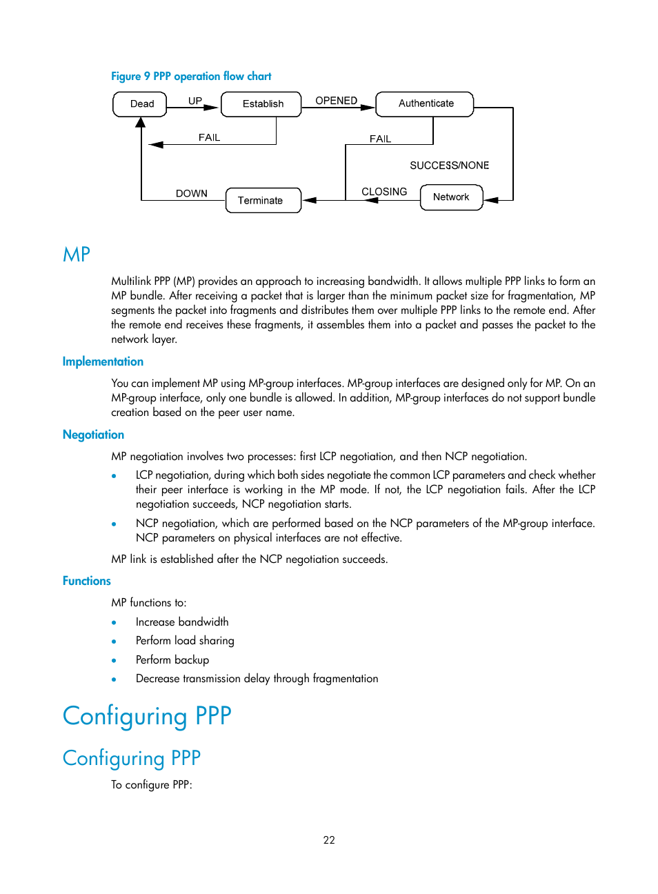 Implementation, Negotiation, Functions | Configuring ppp | H3C Technologies H3C SR8800 User Manual | Page 30 / 78