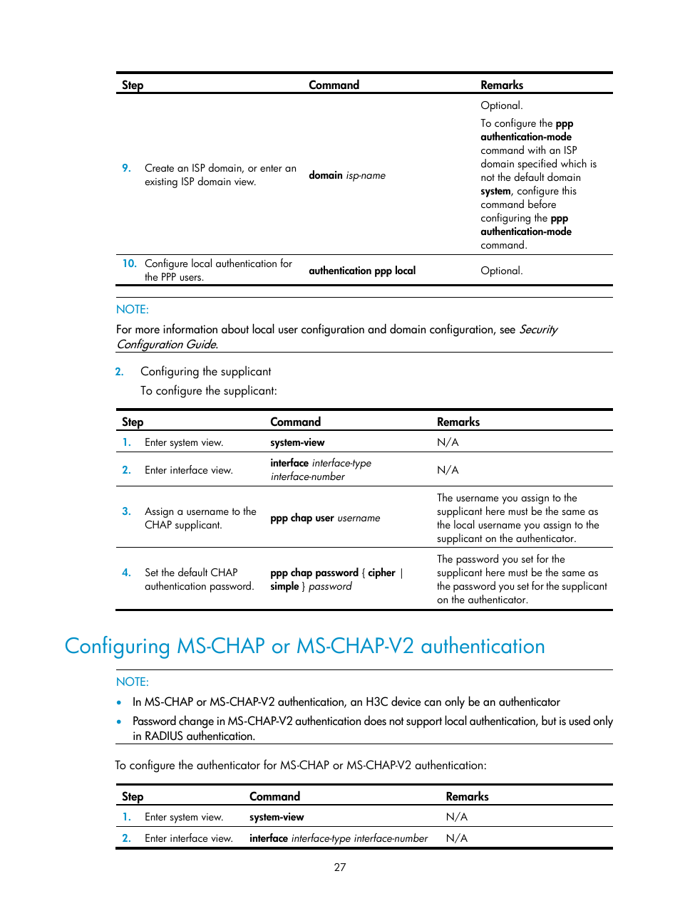 Configuring ms-chap or ms-chap-v2 authentication, Configuring ms-chap or, Ms-chap-v2 authentication | H3C Technologies H3C SR8800 User Manual | Page 35 / 78