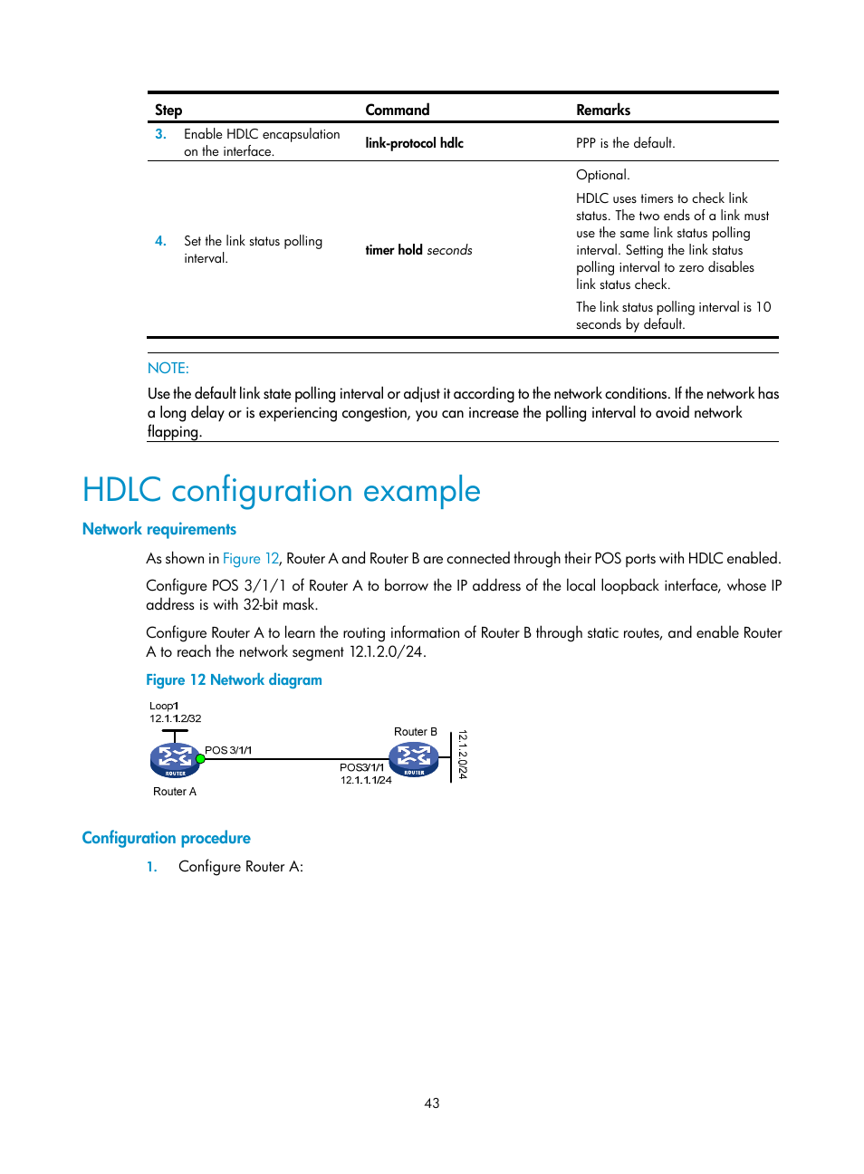 Hdlc configuration example, Network requirements, Configuration procedure | H3C Technologies H3C SR8800 User Manual | Page 51 / 78