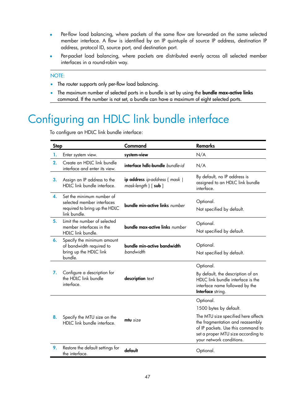 Configuring an hdlc link bundle interface | H3C Technologies H3C SR8800 User Manual | Page 55 / 78