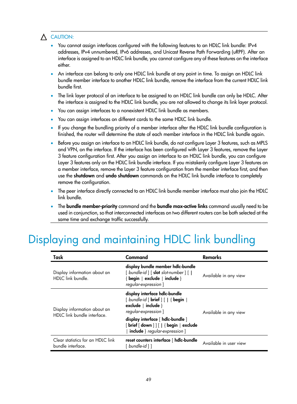 Displaying and maintaining hdlc link bundling | H3C Technologies H3C SR8800 User Manual | Page 57 / 78