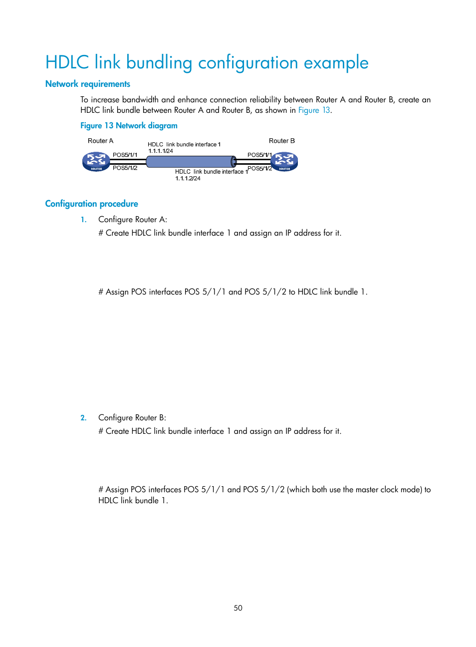 Hdlc link bundling configuration example, Network requirements, Configuration procedure | H3C Technologies H3C SR8800 User Manual | Page 58 / 78
