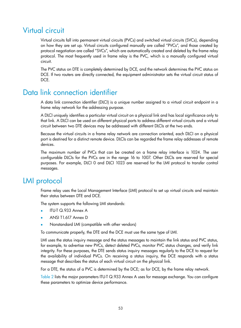 Virtual circuit, Data link connection identifier, Lmi protocol | H3C Technologies H3C SR8800 User Manual | Page 61 / 78