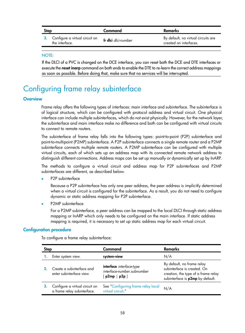 Configuring frame relay subinterface, Overview, Configuration procedure | H3C Technologies H3C SR8800 User Manual | Page 66 / 78