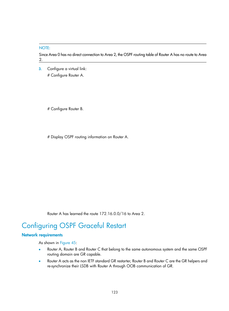 Configuring ospf graceful restart, Network requirements | H3C Technologies H3C SR8800 User Manual | Page 139 / 431