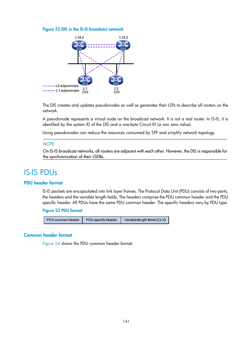 Is-is pdus, Pdu header format, Common header format | H3C Technologies H3C SR8800 User Manual | Page 157 / 431