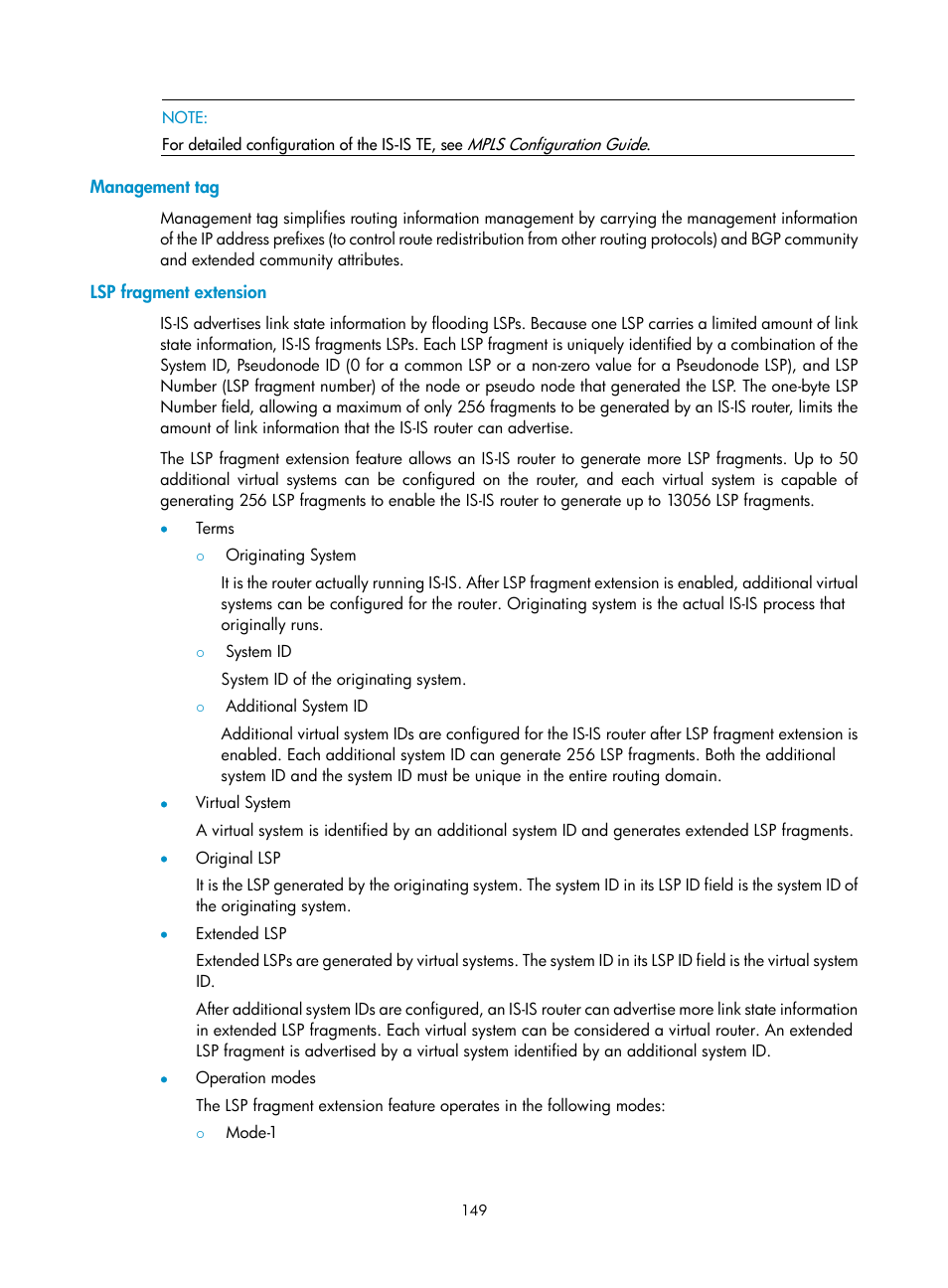 Management tag, Lsp fragment extension | H3C Technologies H3C SR8800 User Manual | Page 165 / 431