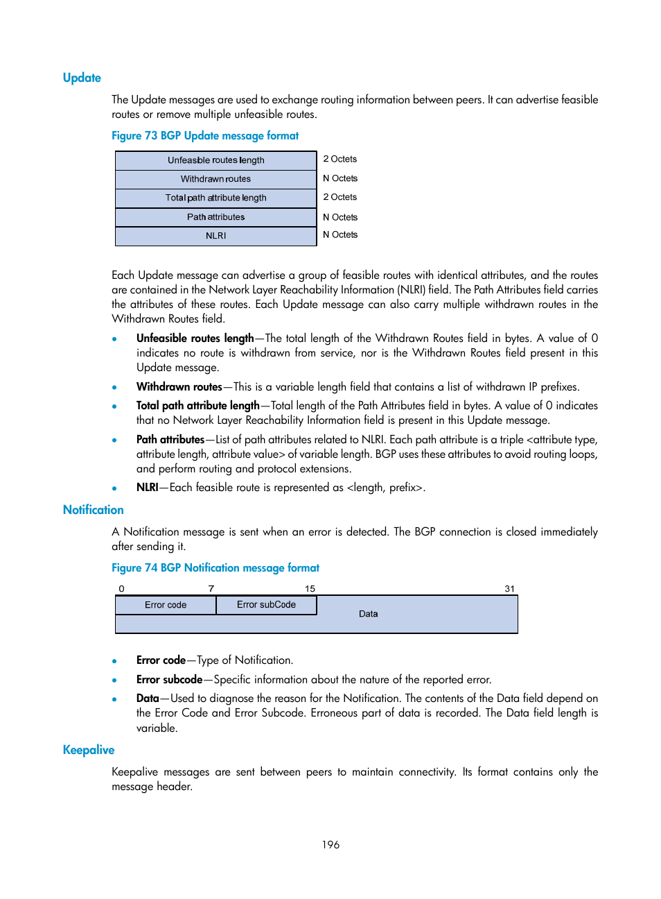 Update, Notification, Keepalive | H3C Technologies H3C SR8800 User Manual | Page 212 / 431