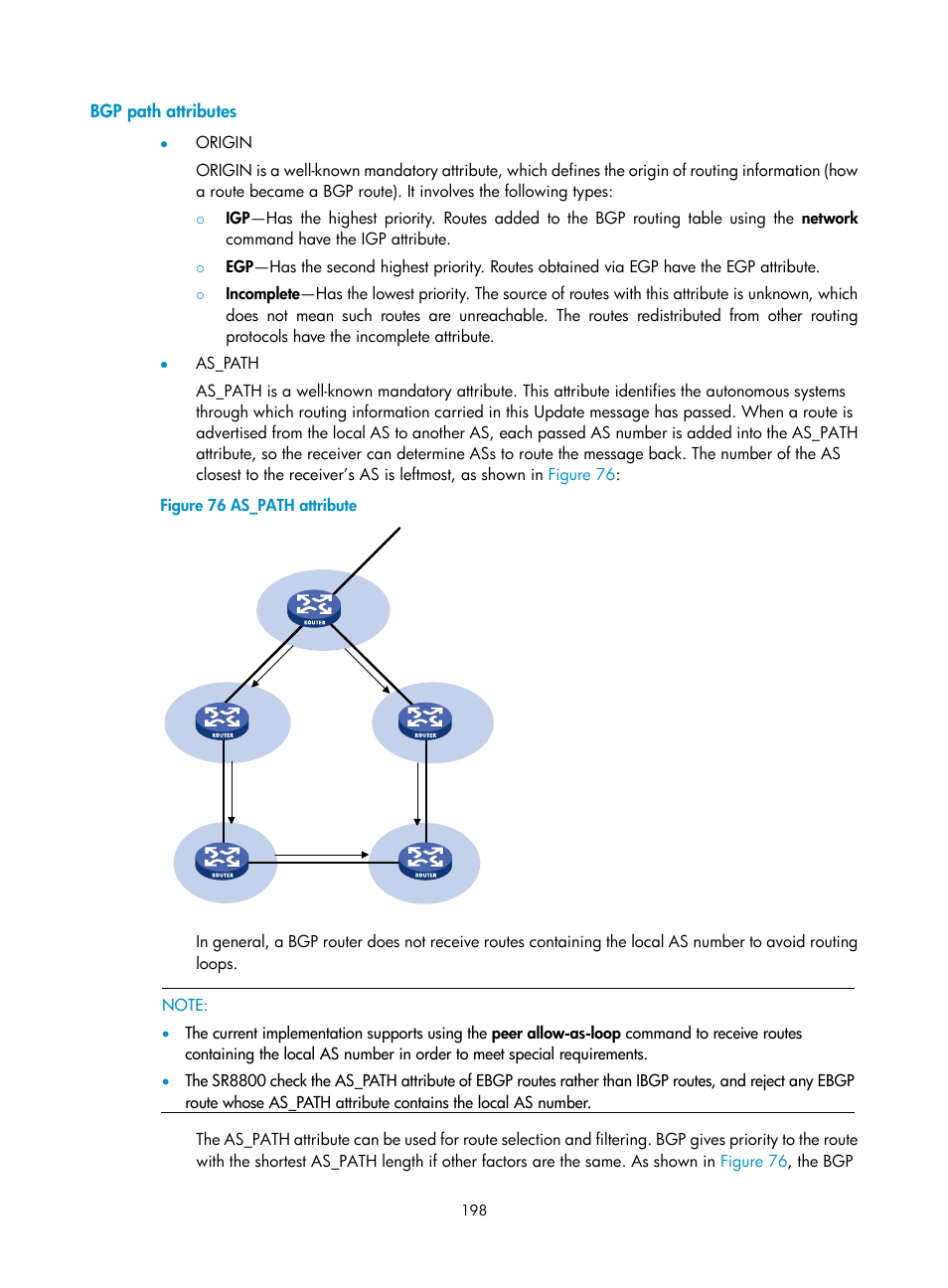 Bgp path attributes | H3C Technologies H3C SR8800 User Manual | Page 214 / 431