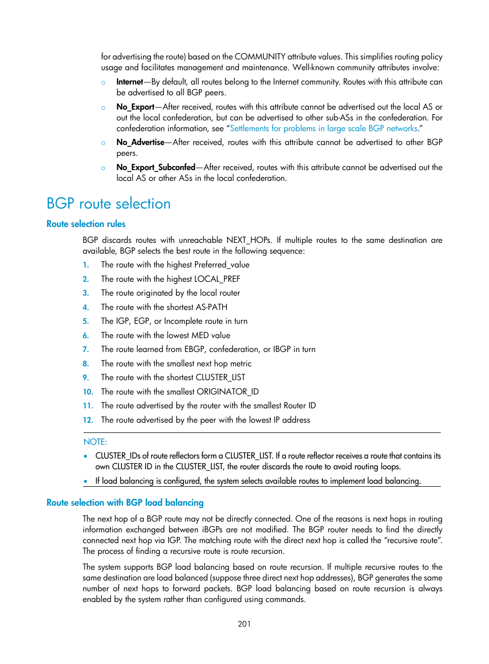 Bgp route selection, Route selection rules, Route selection with bgp load balancing | Bgp route, Selection | H3C Technologies H3C SR8800 User Manual | Page 217 / 431