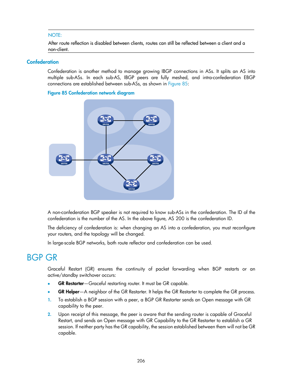 Confederation, Bgp gr | H3C Technologies H3C SR8800 User Manual | Page 222 / 431