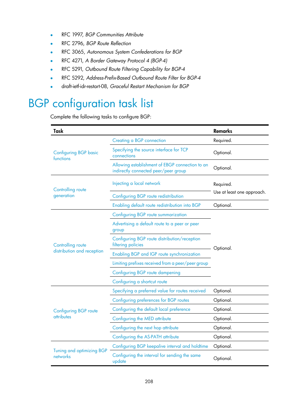 Bgp configuration task list | H3C Technologies H3C SR8800 User Manual | Page 224 / 431