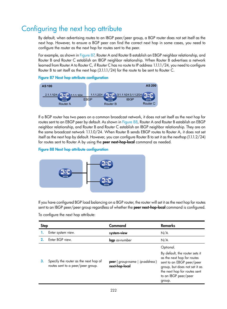 Configuring the next hop attribute | H3C Technologies H3C SR8800 User Manual | Page 238 / 431