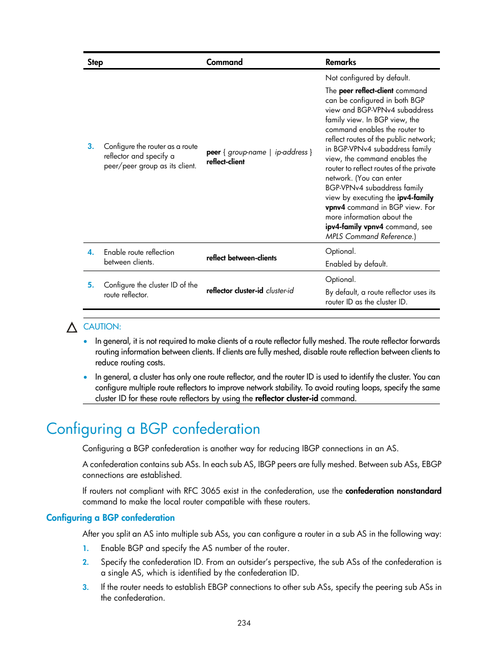 Configuring a bgp confederation | H3C Technologies H3C SR8800 User Manual | Page 250 / 431