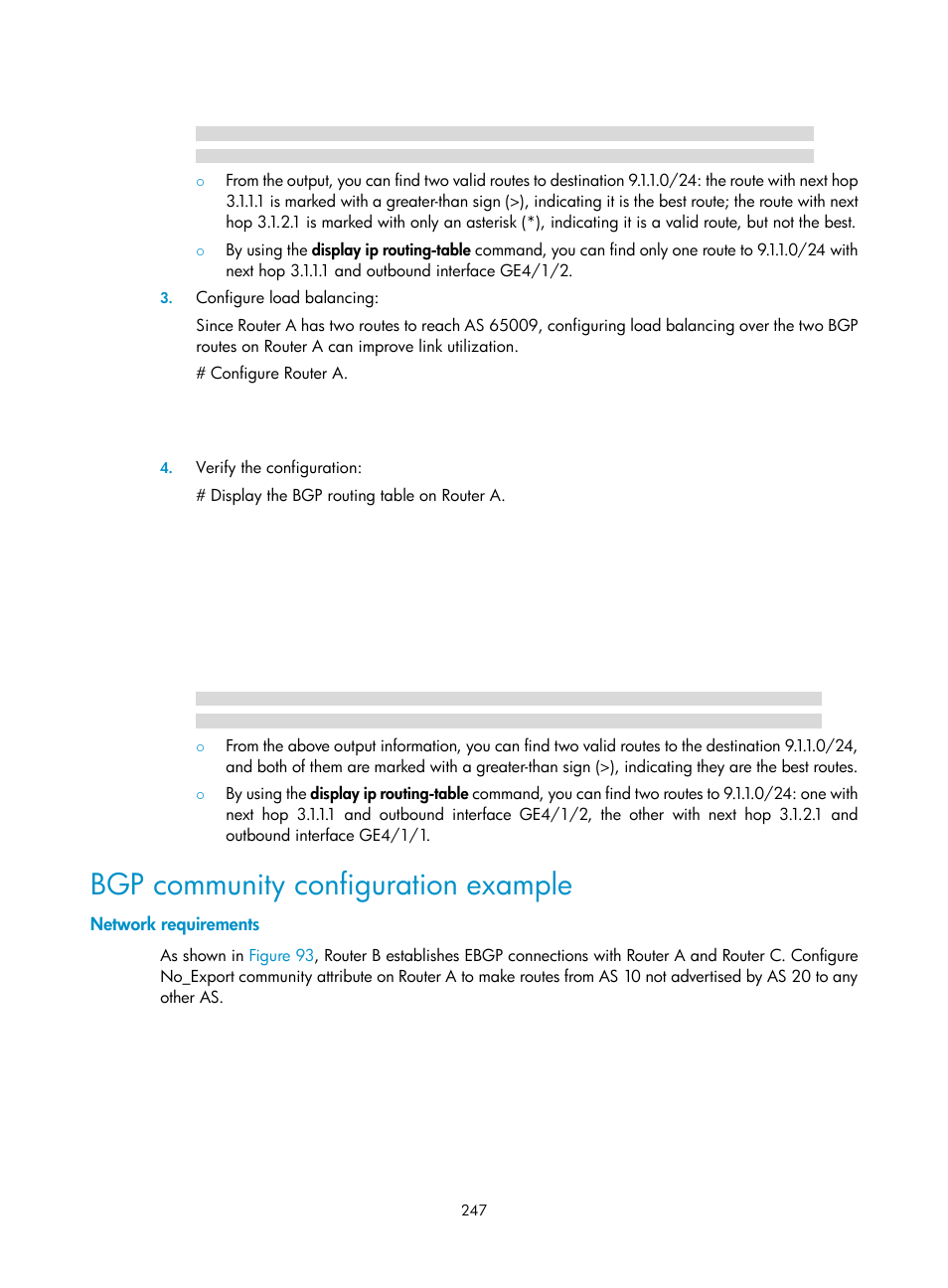 Bgp community configuration example, Network requirements | H3C Technologies H3C SR8800 User Manual | Page 263 / 431