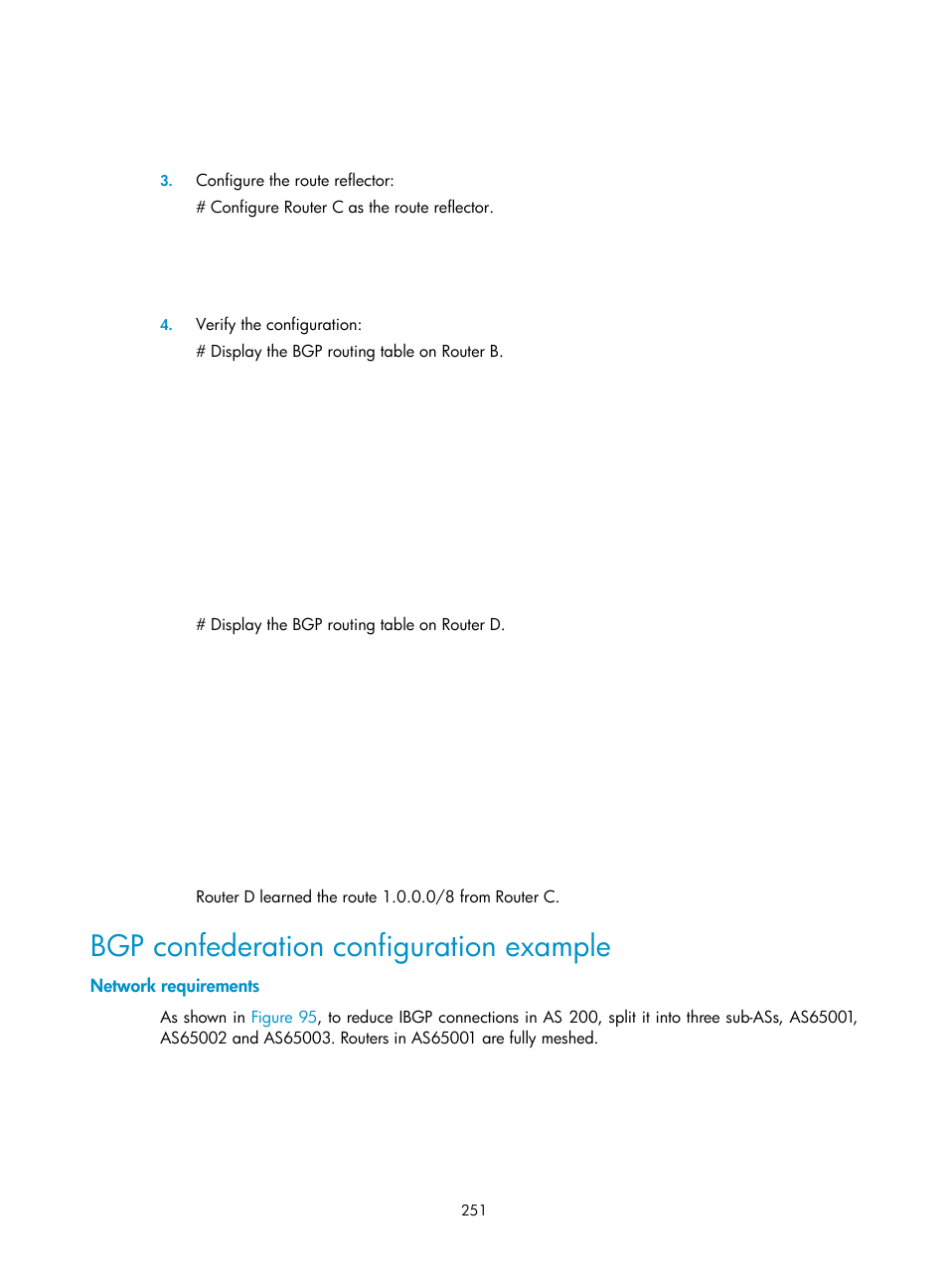 Bgp confederation configuration example, Network requirements | H3C Technologies H3C SR8800 User Manual | Page 267 / 431