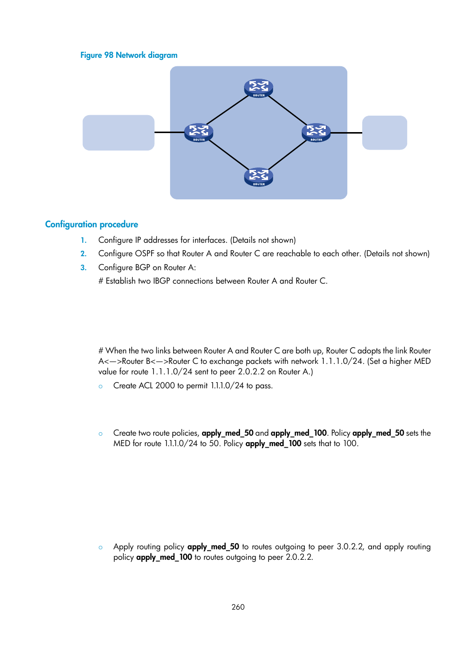 Configuration procedure, Figure 98 network diagram | H3C Technologies H3C SR8800 User Manual | Page 276 / 431