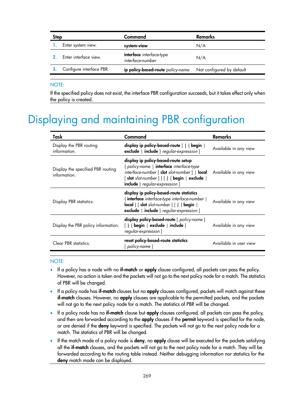 Displaying and maintaining pbr configuration | H3C Technologies H3C SR8800 User Manual | Page 285 / 431