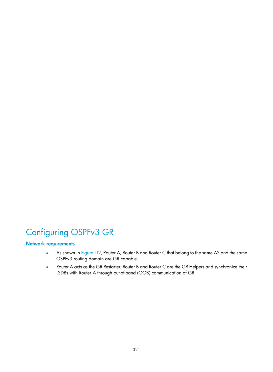 Configuring ospfv3 gr, Network requirements | H3C Technologies H3C SR8800 User Manual | Page 337 / 431