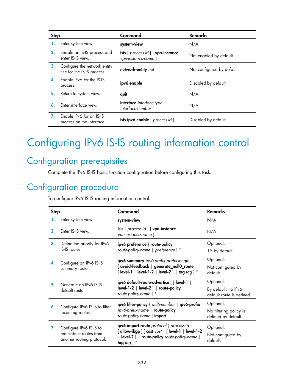 Configuring ipv6 is-is routing information control, Configuration prerequisites, Configuration procedure | H3C Technologies H3C SR8800 User Manual | Page 348 / 431