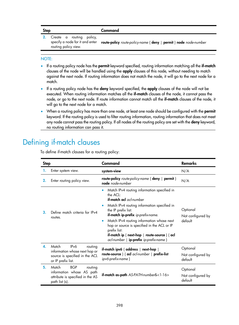 Defining if-match clauses | H3C Technologies H3C SR8800 User Manual | Page 414 / 431