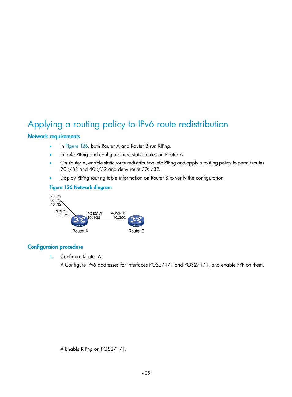 Network requirements, Configuraion procedure | H3C Technologies H3C SR8800 User Manual | Page 421 / 431