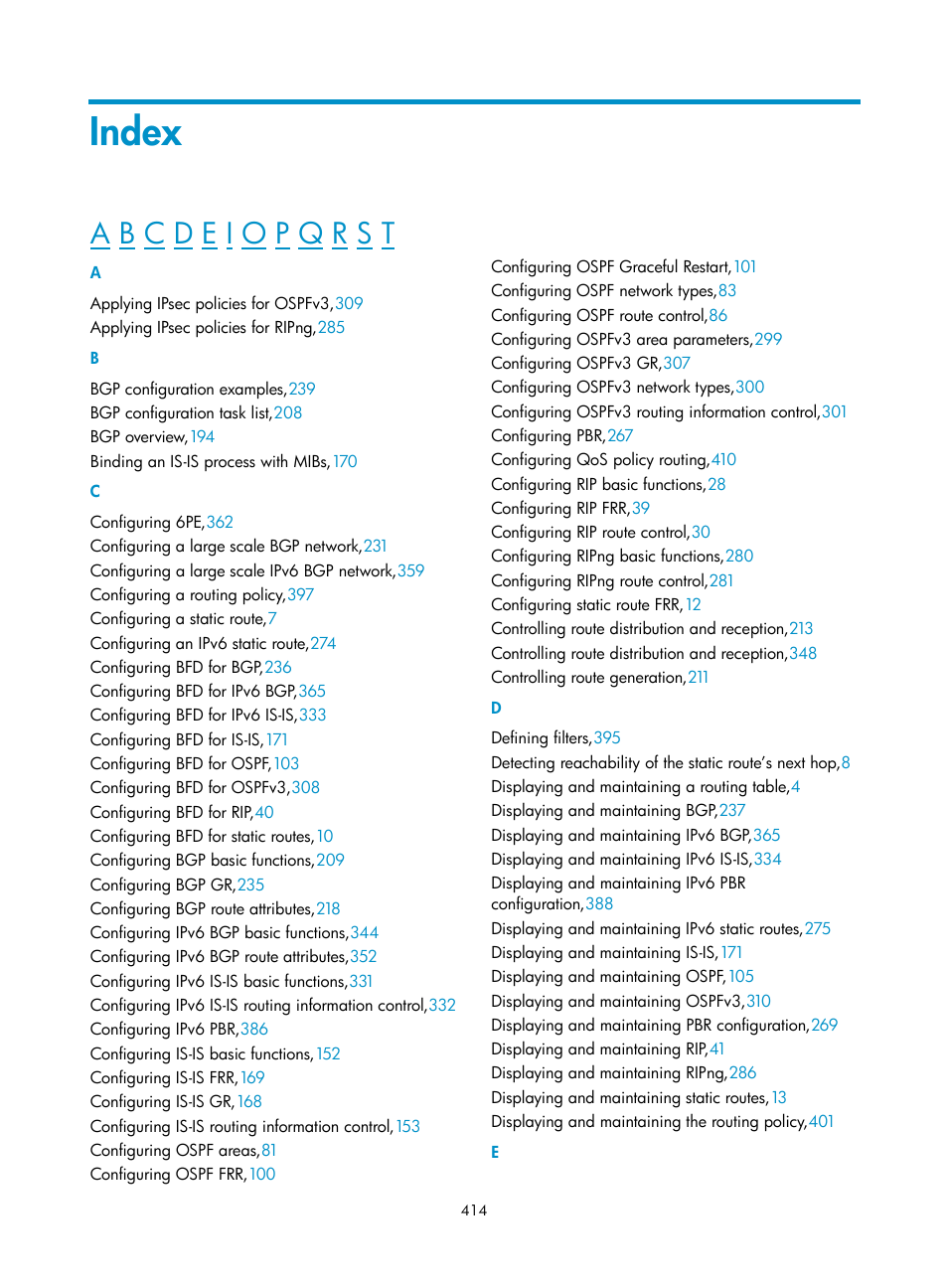 Index | H3C Technologies H3C SR8800 User Manual | Page 430 / 431