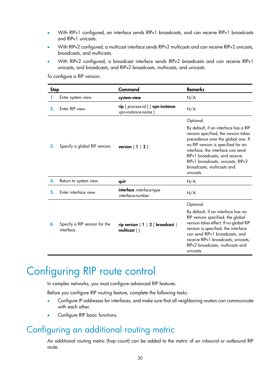 Configuring rip route control, Configuring an additional routing metric | H3C Technologies H3C SR8800 User Manual | Page 46 / 431