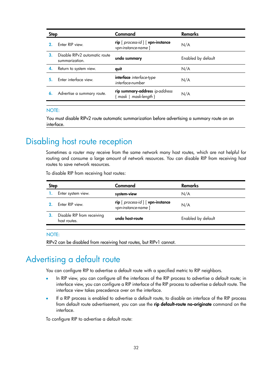 Disabling host route reception, Advertising a default route | H3C Technologies H3C SR8800 User Manual | Page 48 / 431