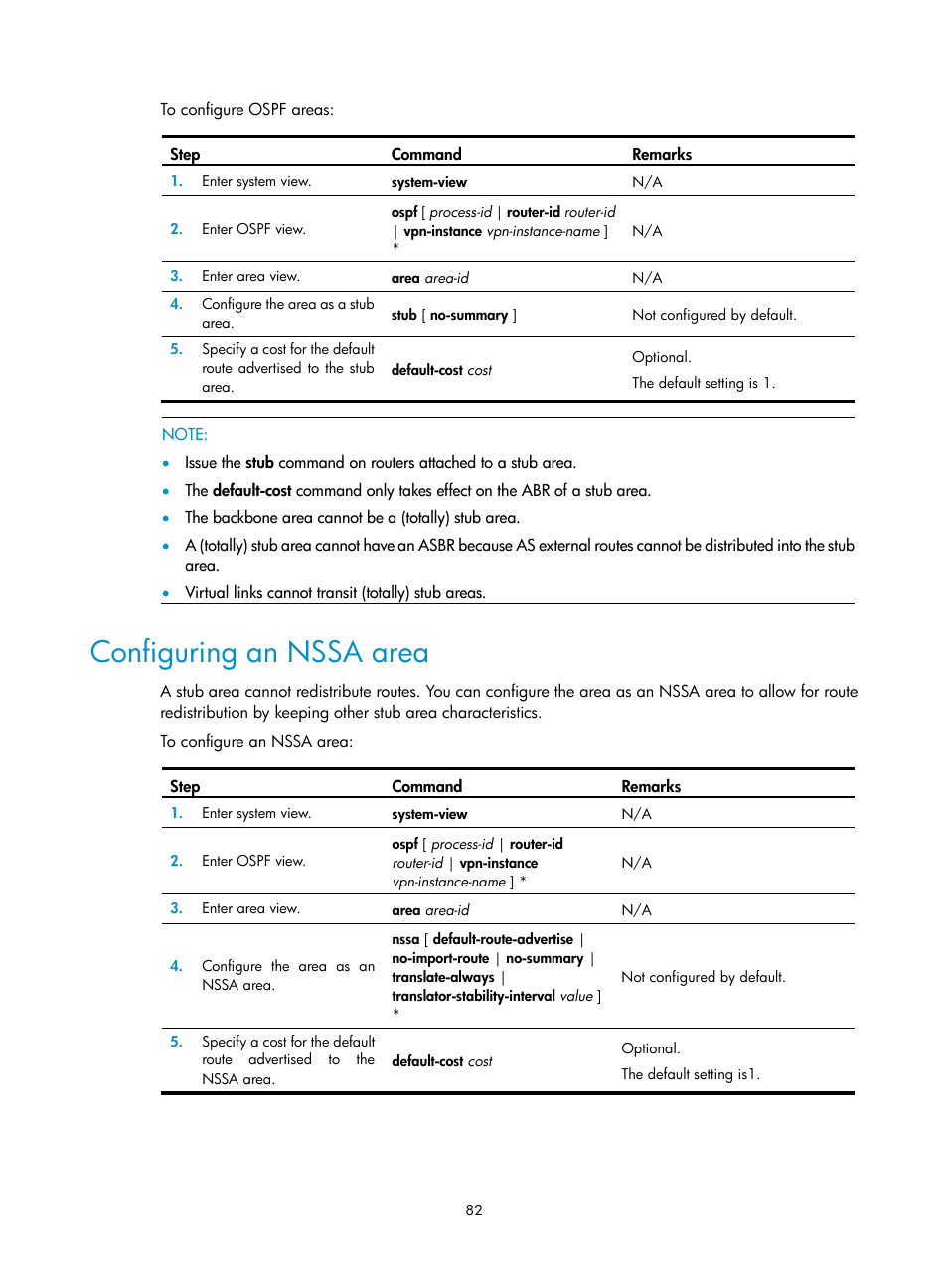 Configuring an nssa area | H3C Technologies H3C SR8800 User Manual | Page 98 / 431