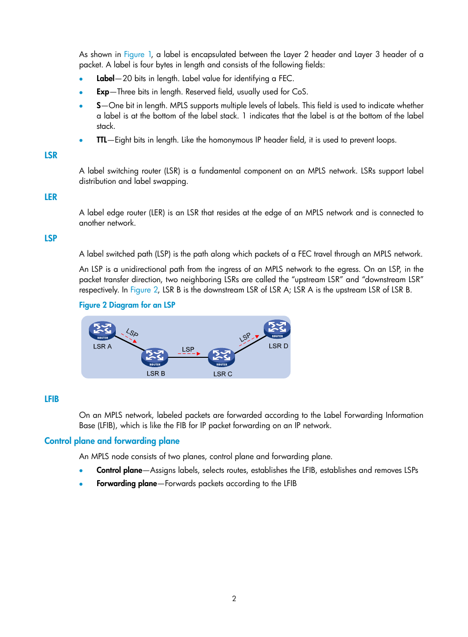 Lfib, Control plane and forwarding plane | H3C Technologies H3C SR8800 User Manual | Page 13 / 410