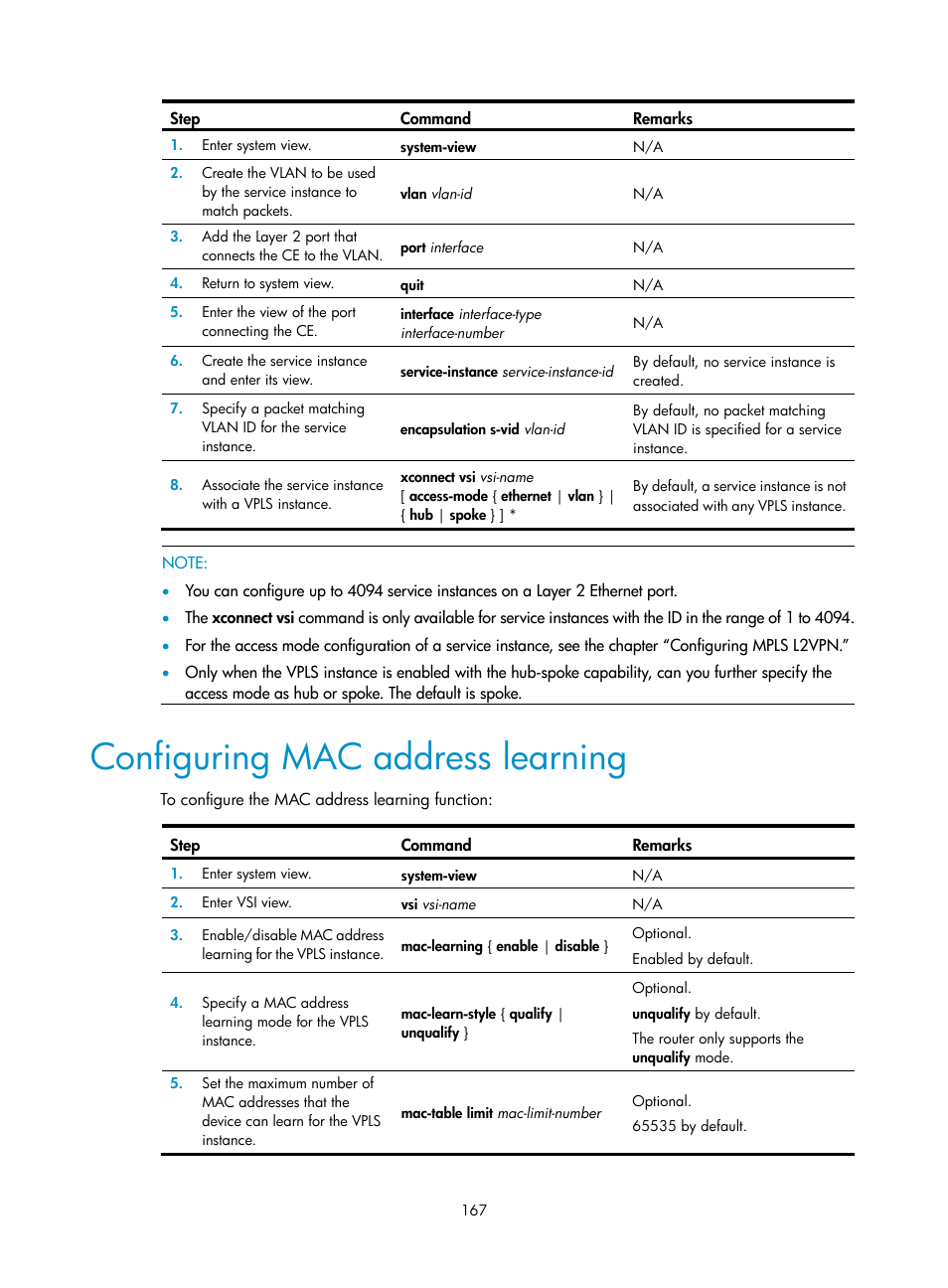Configuring mac address learning | H3C Technologies H3C SR8800 User Manual | Page 178 / 410