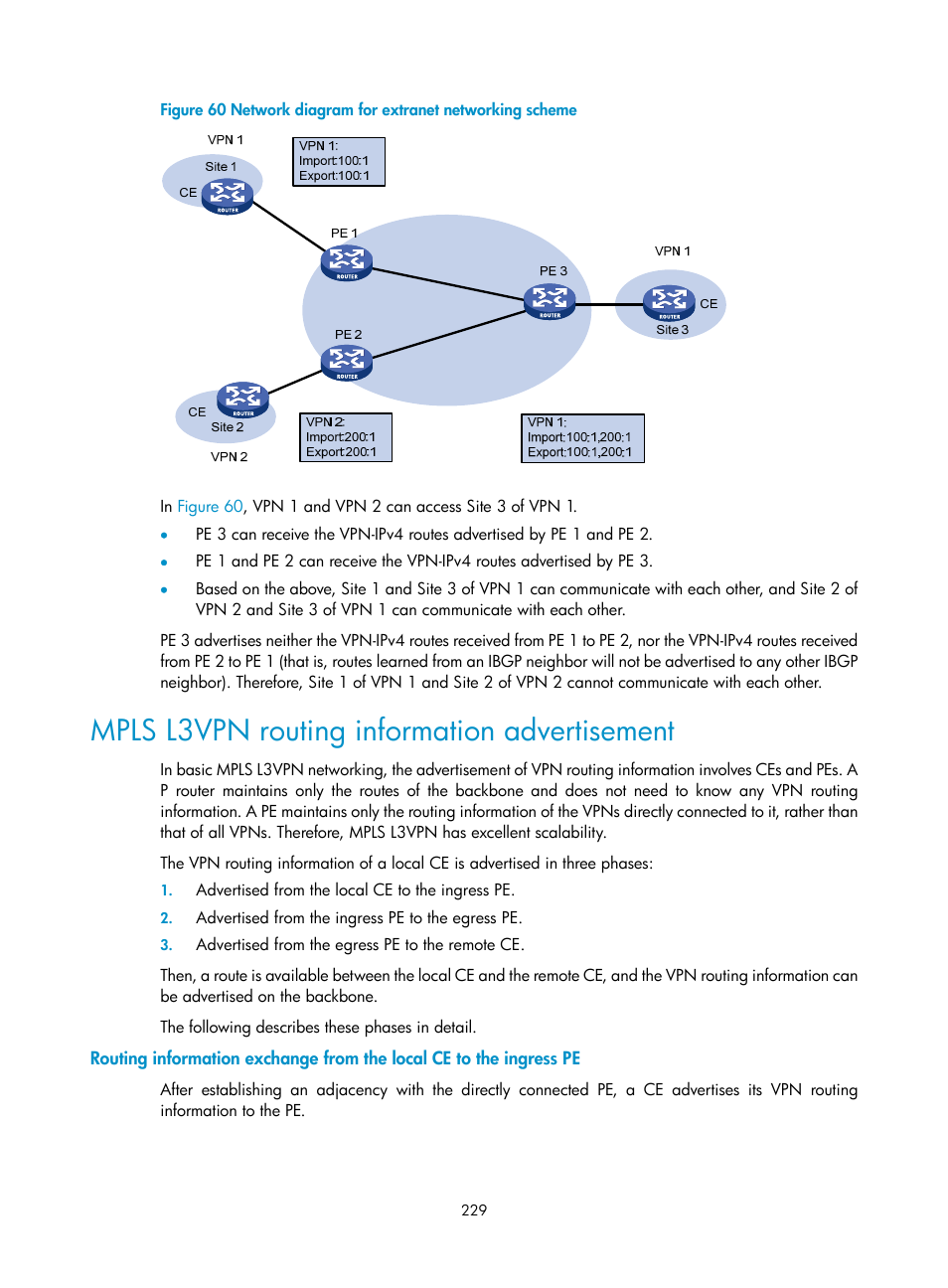 Mpls l3vpn routing information advertisement | H3C Technologies H3C SR8800 User Manual | Page 240 / 410
