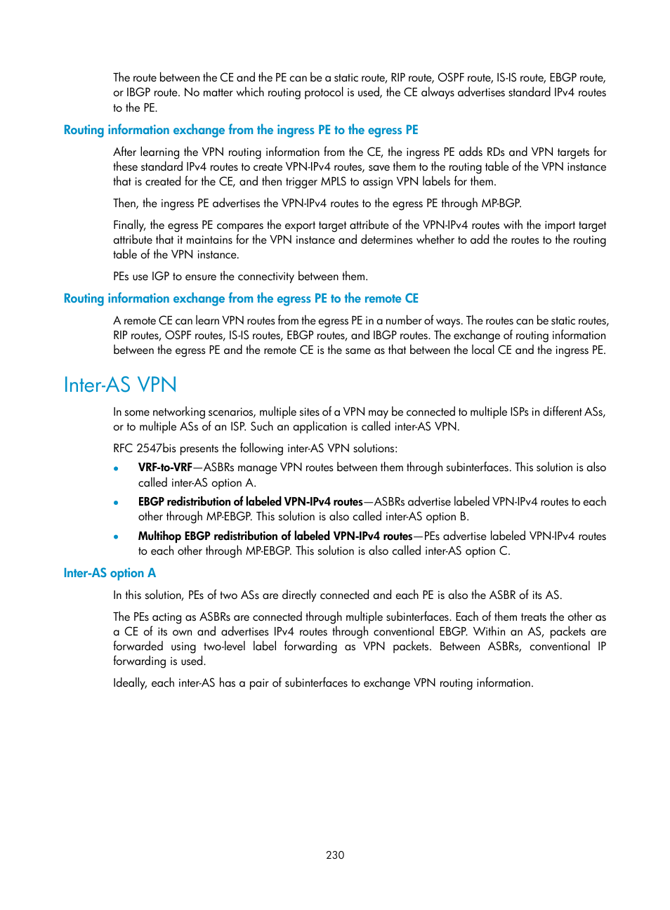 Inter-as vpn, Inter-as option a | H3C Technologies H3C SR8800 User Manual | Page 241 / 410