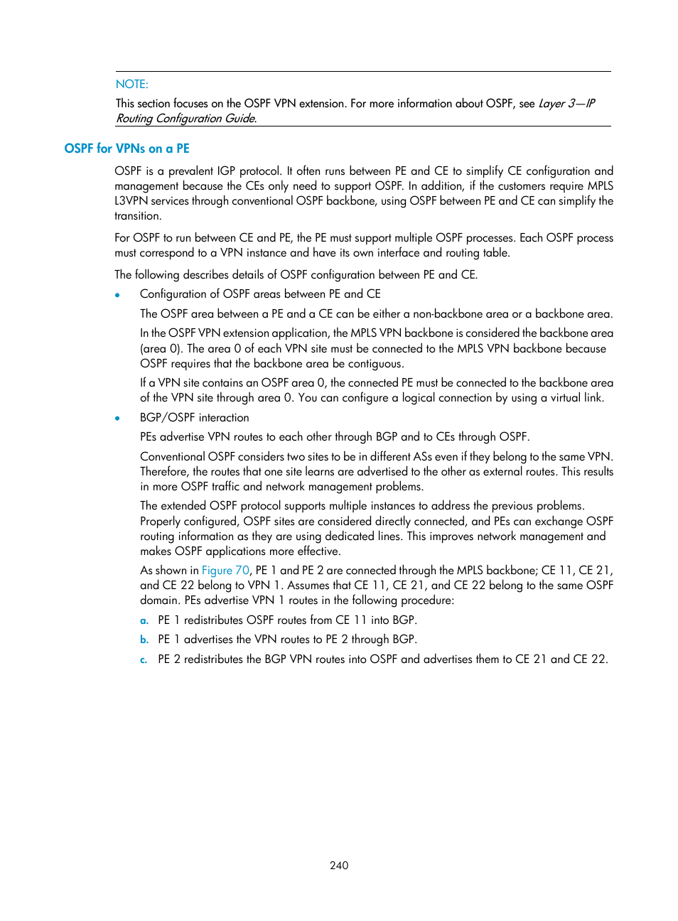 Ospf for vpns on a pe | H3C Technologies H3C SR8800 User Manual | Page 251 / 410