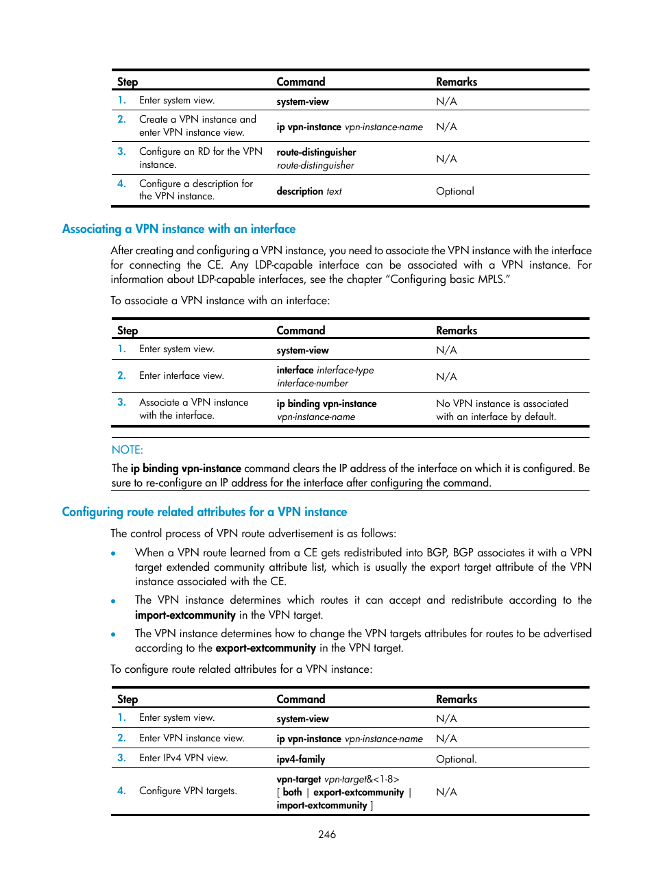 Associating a vpn instance with an interface | H3C Technologies H3C SR8800 User Manual | Page 257 / 410